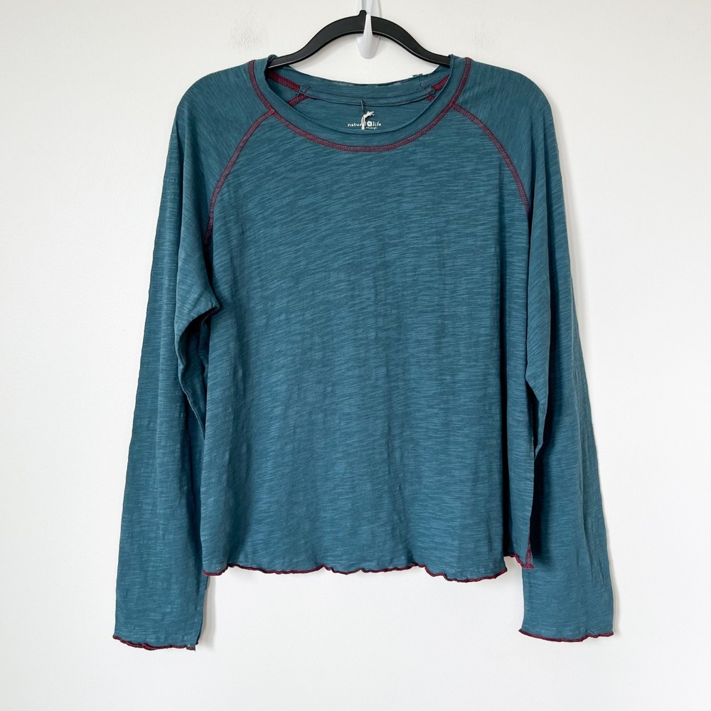 NEW Natural Life Lily Long Sleeve Cotton Tee Lettuce Hem Womens XXL Teal